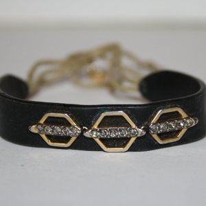 Beautiful black, tan and gold adjustable bracelet with rhinestones